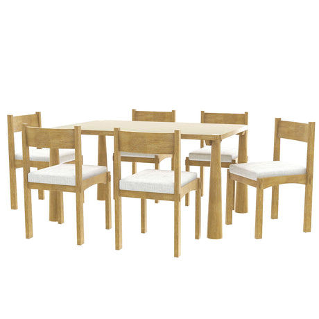 TREXM 7-Piece Retro Dining Table Set for 6, Wood Dining Table Set for 6 with Upholstered Chairs for kitchen & Dining Room (Natural Wood Wash) - sold by Home Elegance USA