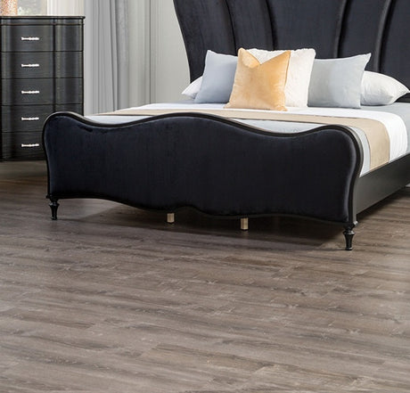 Lovely Attractive Bedroom 3pc Set Queen Size Bed 2x Nightstands Black Fabric Padded HB Wood Legs - sold by Home Elegance USA