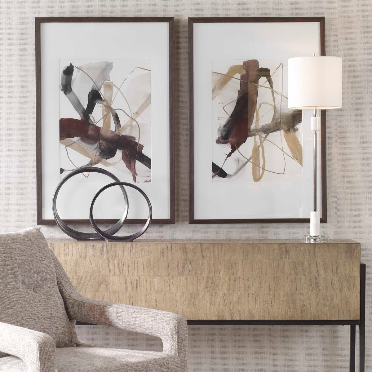 Burgundy Interjection Abstract Prints (Set of 2) - Dark Brown by Uttermost - View 2