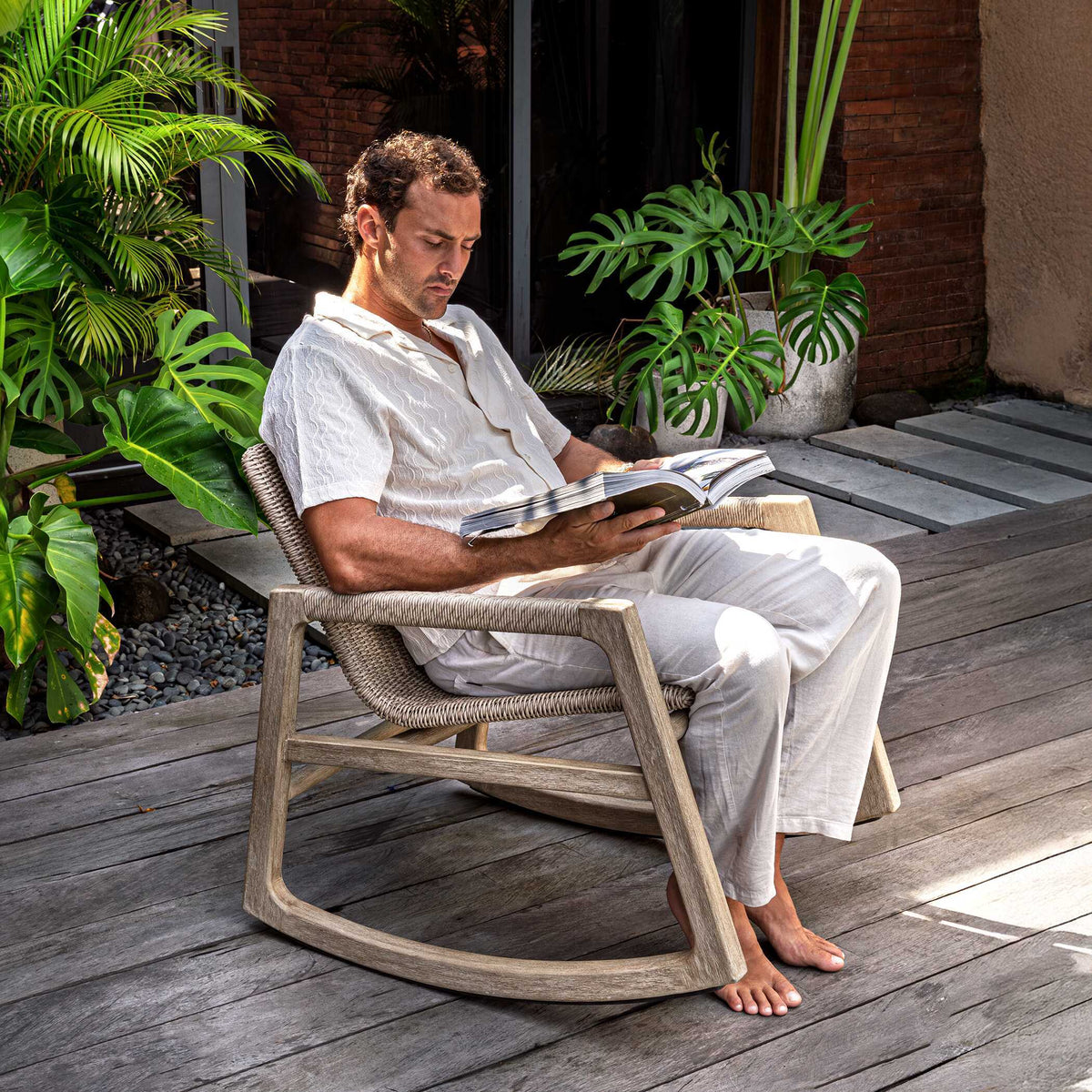 Sumba Outdoor Wicker Rocking Chair - Gray by Uttermost - View 3