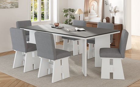 TOPMAX Modern 7-Piece Dining Table Set with 6 Upholstered Dining Chairs, Dark Gray+White - sold by Home Elegance USA
