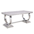 Acme - Zander Dining Table 68250 White Printed Faux Marble Top & Mirrored Silver Finish