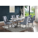 Acme - Zander Dining Table 68250 White Printed Faux Marble Top & Mirrored Silver Finish
