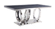 Acme - Nasir Dining Table 68255 Gray Printed Faux Marble Top & Mirrored Silver Finish