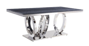 Acme - Nasir Dining Table 68255 Gray Printed Faux Marble Top & Mirrored Silver Finish
