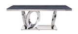 Acme - Nasir Dining Table 68255 Gray Printed Faux Marble Top & Mirrored Silver Finish