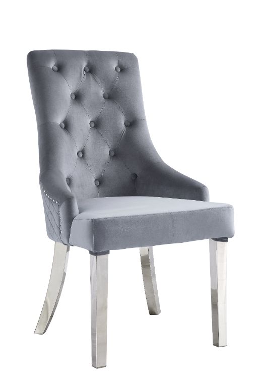 Acme - Satinka Side Chair (Set-2) 68264 Gray Fabric & Mirrored Silver Finish