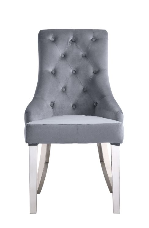 Acme - Satinka Side Chair (Set-2) 68264 Gray Fabric & Mirrored Silver Finish