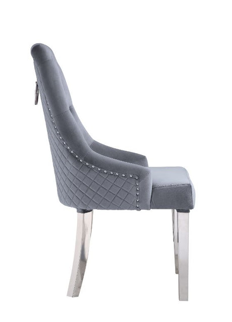 Acme - Satinka Side Chair (Set-2) 68264 Gray Fabric & Mirrored Silver Finish