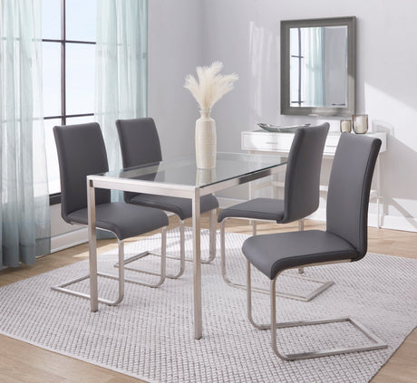 Fuji-Foster Contemporary Dining Set in Stainless Steel, Clear Glass and Grey Faux Leather by LumiSource - 5 Piece - sold by Home Elegance USA