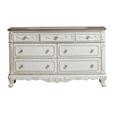 Victorian Style Antique White and Oak Finish Dresser with 7-Drawer Storage 1pc Carving Design Classic Traditional Bedroom Furniture