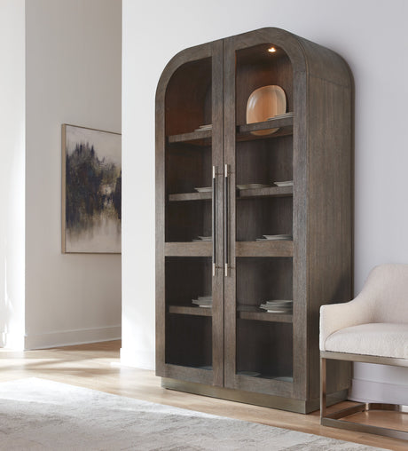 Modern Mood Display Cabinet by Hooker Furniture in Oak Veneers & Pewter Accents