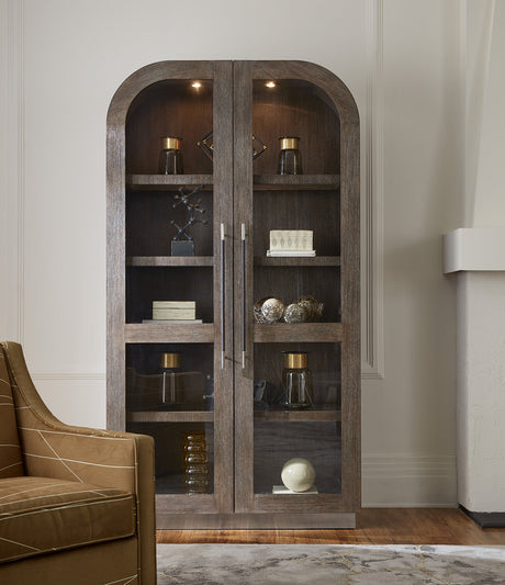 Modern Mood Display Cabinet by Hooker Furniture in Oak Veneers & Pewter Accents