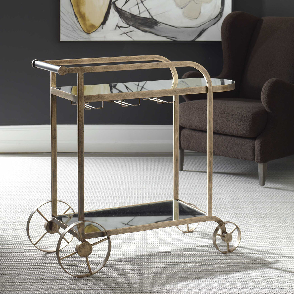 Carrinho Antique Bar Cart Brass - Bronze by Uttermost - View 3