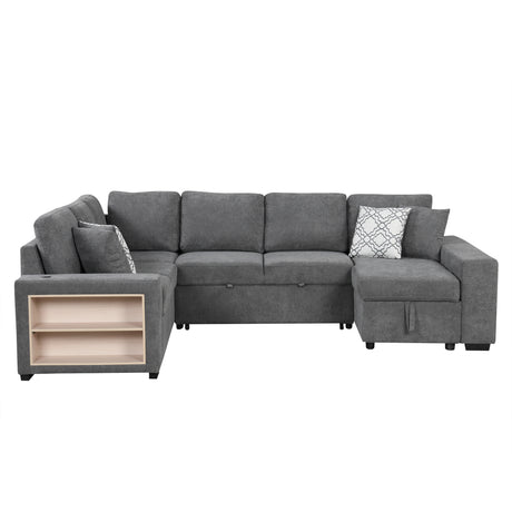 Modern Grey U-Shaped Sectional Sofa Bed with USB Ports, Storage Chaise & Pillows, Chenille Fabric, 109' - sold by Home Elegance USA