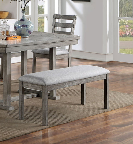 Dining Table 4x Side Chairs Bench 6pcs Dining Set Grey Finish Dining Room Furniture Fabric Seat Rustic Style - sold by Home Elegance USA
