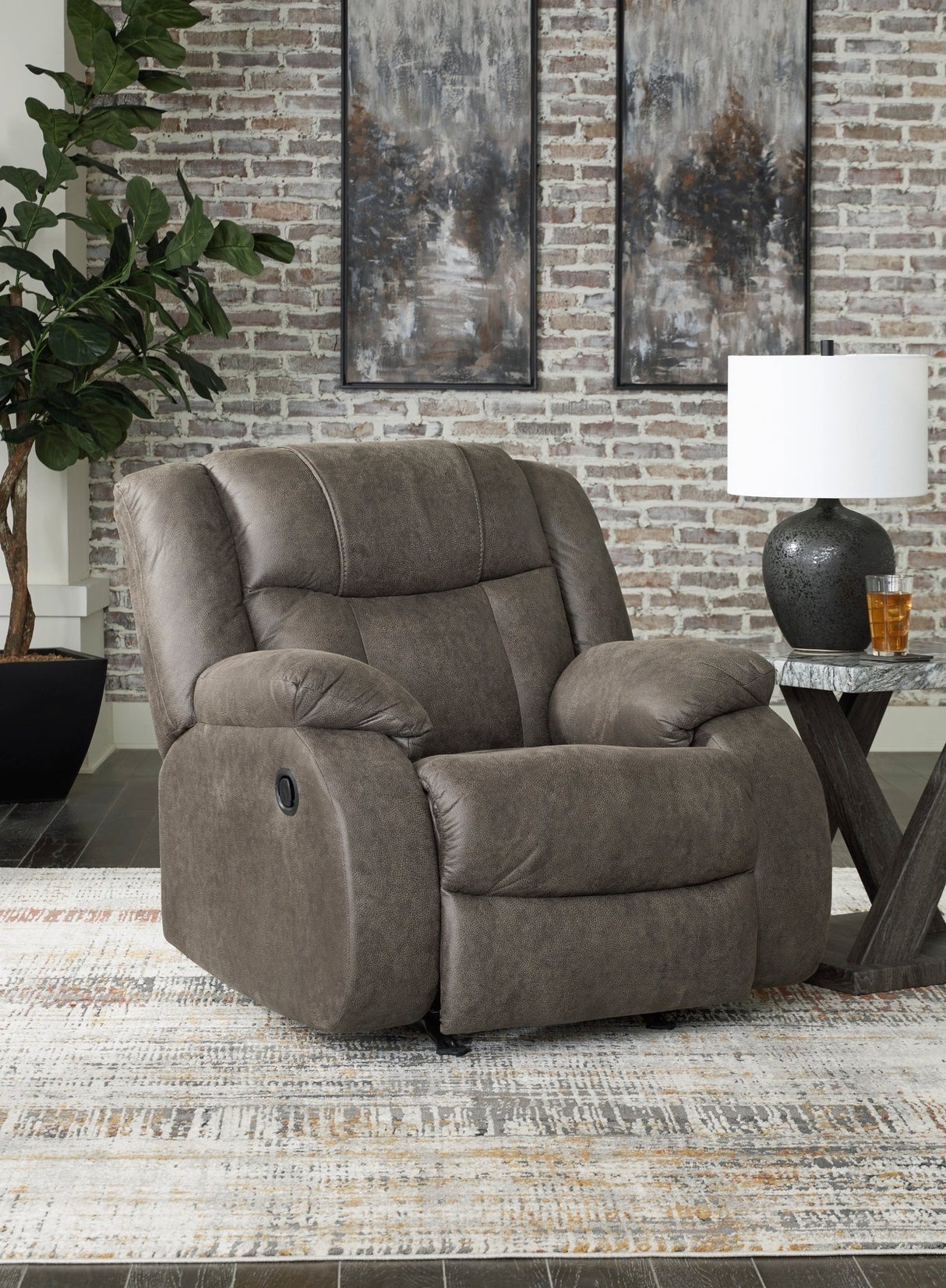 Ashley Gunmetal First Base Rocker Recliner - Faux Leather | Home Elegance USA