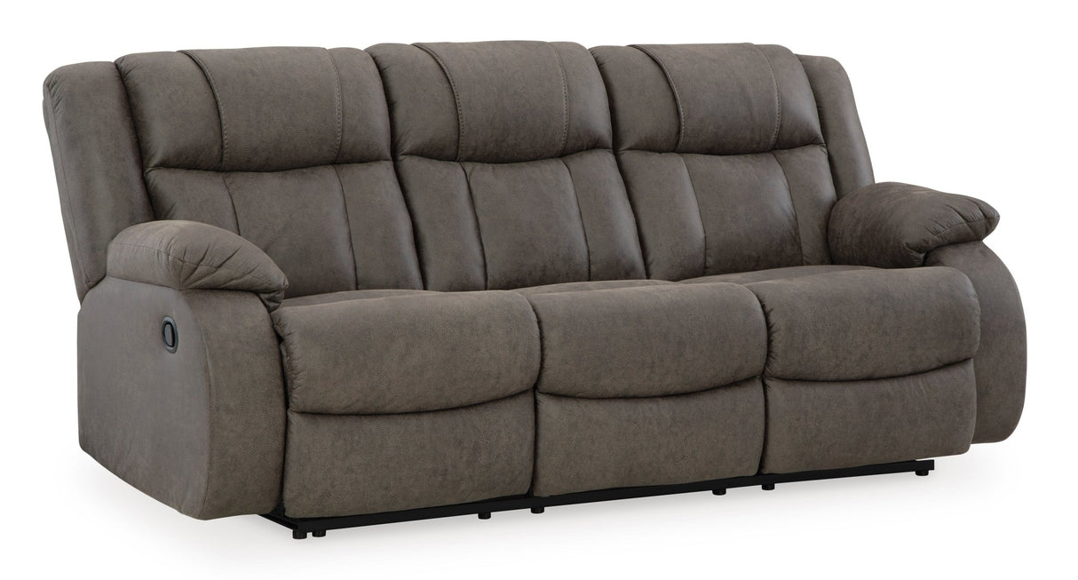 Ashley Gunmetal First Base Reclining Sofa - Faux Leather | Home Elegance USA