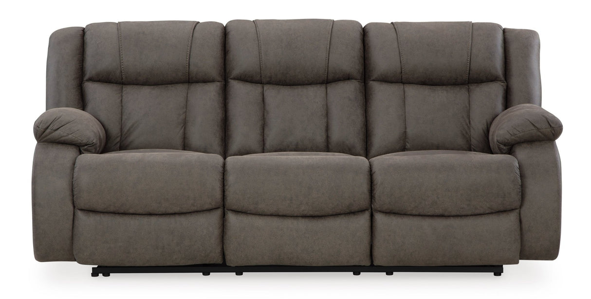 Ashley Gunmetal First Base Reclining Sofa - Faux Leather | Home Elegance USA