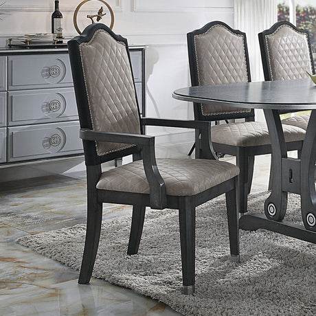 Acme - House Beatrice Arm Chair (Set-2) 68813 Two Tone Gray Fabric & Charcoal Finish