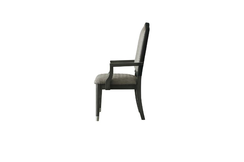 Acme - House Beatrice Arm Chair (Set-2) 68813 Two Tone Gray Fabric & Charcoal Finish