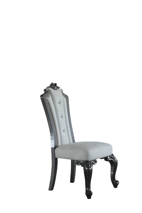 Acme - House Delphine Side Chair (Set-2) 68832 Two Tone Ivory Fabric, Beige Synthetic Leather & Charcoal Finish