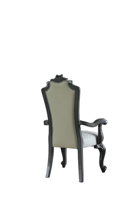 Acme - House Delphine Arm Chair (Set-2) 68833 Two Tone Ivory Fabric, Beige Synthetic Leather & Charcoal Finish