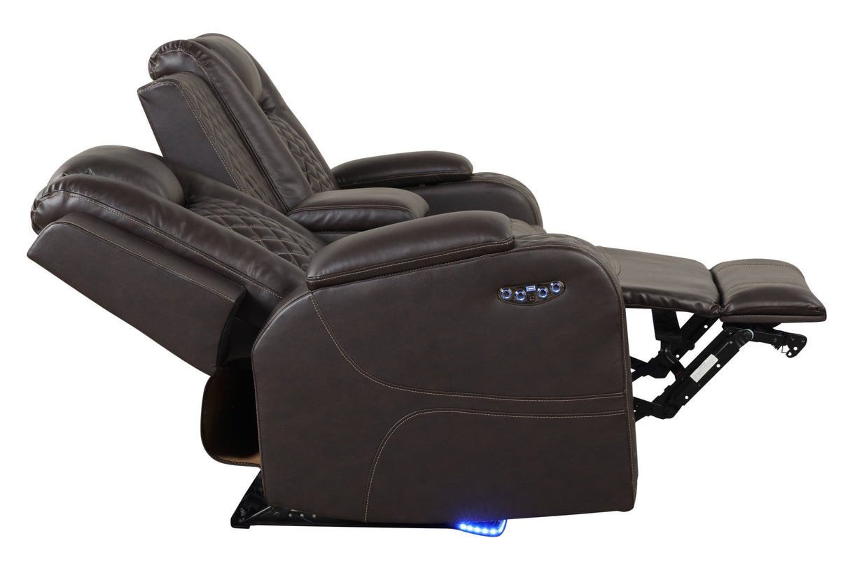 Benz LED & Power Reclining 2 Pc Set Made With Faux Leather in Brown | Home Elegance USA