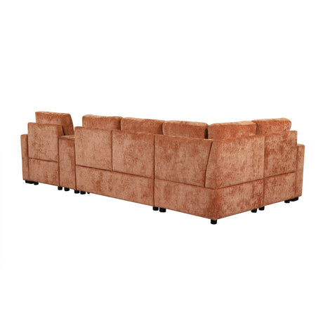 120.5' L-shaped Convertible Sofa Bed Modular Sectional Sofa Reversible Sleeper with Pull-Out Bed, Cup Holders, and Ample Storage Space for Living Room(Old SKU:N719S001940G), Orange - sold by Home Elegance USA