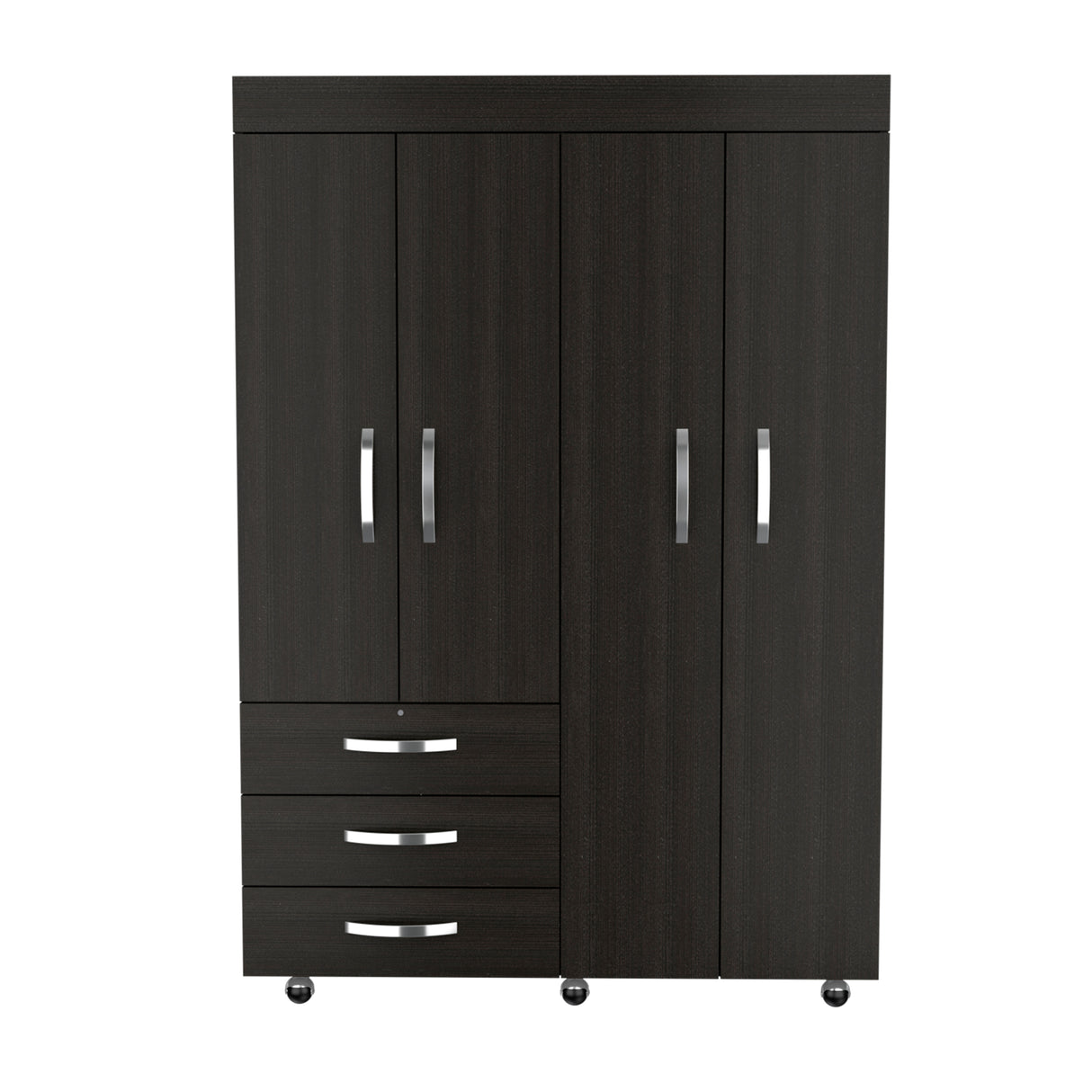 Hamilton Mobile Armoire, 4-Doors Cabinet, Three Drawers, Rods, Four Shelves, Black Wengue - Bedroom - sold by Home Elegance USA
