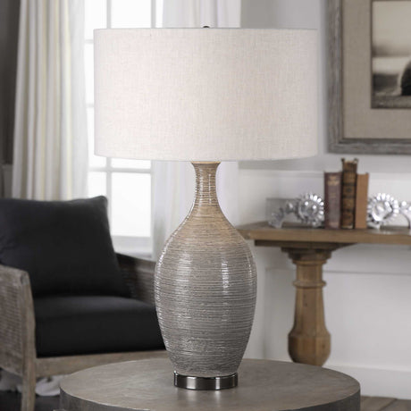 Dinah Textured Table Lamp - Gray / Beige by Uttermost - View 3