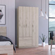Bosko 3 Doors Armoire, Two Drawers, Metal Rod, Light Gray -Bedroom - sold by Home Elegance USA