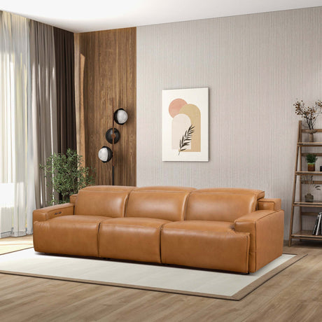 Urbana Triple PWR Recliner Sofa - Tan Leather - sold by Home Elegance USA