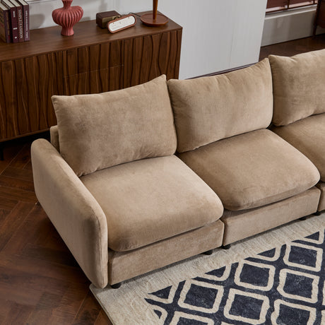 130 in. oversize 5-Piece L Shaped Modular Free Combination Sectional Velvet Sofa Couch with Ottoman for Living Room and Spacious Space, Nomad - sold by Home Elegance USA