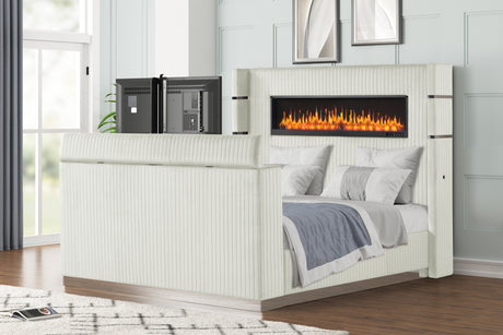 Lavish Modern Style 4 Pc Queen Bedroom Set Made with Fireplace in Headboard & TV stand in Footboard with Wood in Beige(CA INVENTORY) - sold by Home Elegance USA