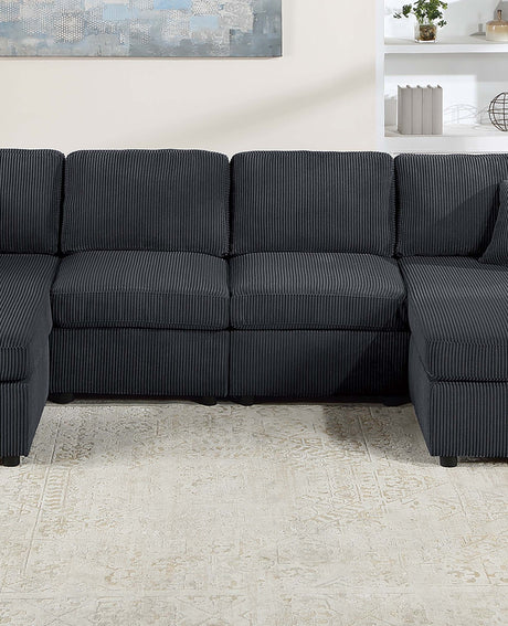 Modern Design Sectional Set 3pc Armless Loveseat Two Matching Pillow Right Arm And Left Arm Chaise Black Finish Primary Living Room - sold by Home Elegance USA