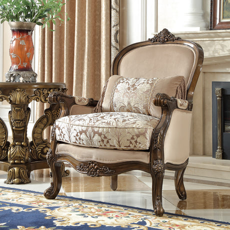 HD-6935 Living Room Set | Luxury Silk Beige Upholstery Solid Wood Frame | Homey Design