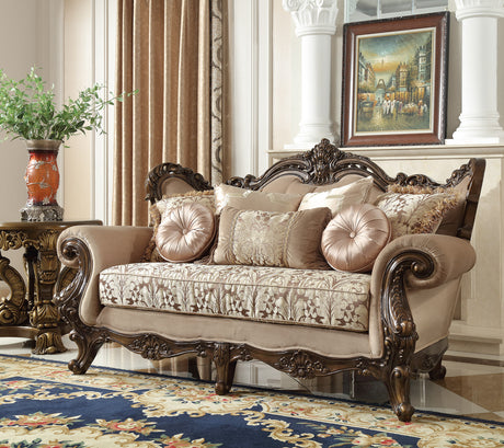 HD-6935 Living Room Set | Luxury Silk Beige Upholstery Solid Wood Frame | Homey Design