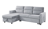 Ivy Light Gray Velvet Reversible Sleeper Sectional Sofa with Storage Chaise and Side Pocket - Home Elegance USA