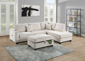 Ivory Color 3pc Sectional Set Corduroy Upholstered LAF Sofa RAF Chaise Ottoman L-Sectional Living Room Furniture - sold by Home Elegance USA