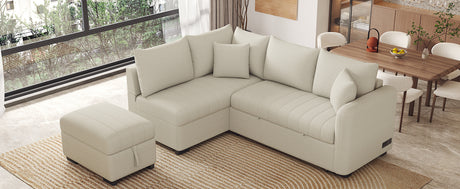Modern L-shaped Sectional Pull Out Sofa Bed with USB Ports and Storage Ottoman, Beige, Jacquard Fabric, 82.6' - sold by Home Elegance USA