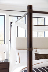 Hooker Furniture Bedroom Retreat Pole Rattan King Upholstered Poster Bed w/Canopy - Home Elegance USA