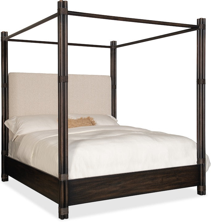 Hooker Furniture Bedroom Retreat Pole Rattan King Upholstered Poster Bed w/Canopy - Home Elegance USA