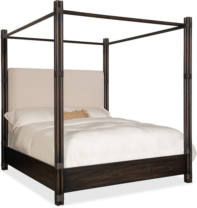 Hooker Furniture Bedroom Retreat Pole Rattan King Upholstered Poster Bed w/Canopy - Home Elegance USA