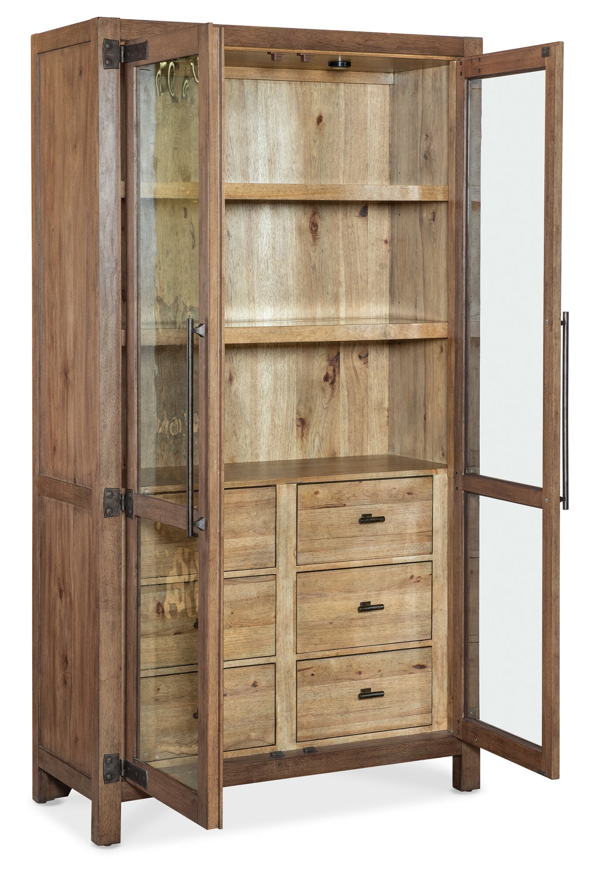 Vineyard Row Display Cabinet by Hooker Furniture in Pecky Hickory & Sonoma Finish