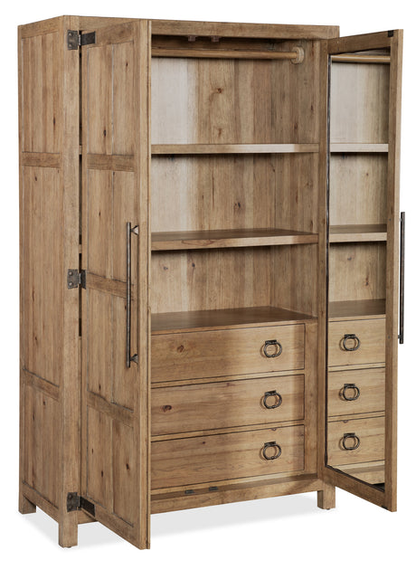 Vineyard Row Wardrobe by Hooker Furniture in Pecky Hickory & White Oak Veneers
