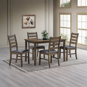 Walnut Finish 5pc Dining Set Table and 4 Side Chairs Brown Synthetic Leather Upholstery Solid Rubber Wood Kitchen Furniture - sold by Home Elegance USA