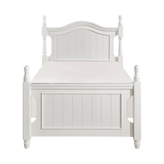 Classic White Finish 1pc Twin Size Poster Bed Wooden Traditional Bedroom Furniture Unique Style Headboard Footboard