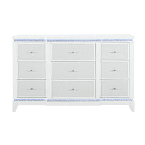 Adalid Modern White Dresser with LED Light and Glittered Drawer Fronts