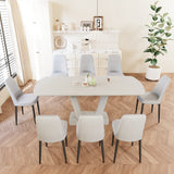 Juego de mesa de comedor expandible de 62,99 a 78,74 pies para 2 a 8 personas, equipado con 8 sillas de comedor acolchadas gruesas de tela de PU y una espaciosa mesa de comedor, mesa de cocina y sillas, con patas de mesa en forma de U
